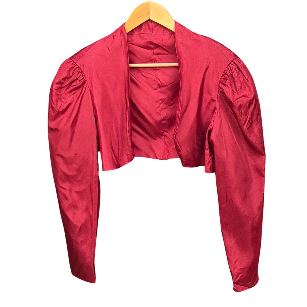 Vintage Holiday Bolero Jacket Puff Shoulder Satin Regencycore Royalcore Glam